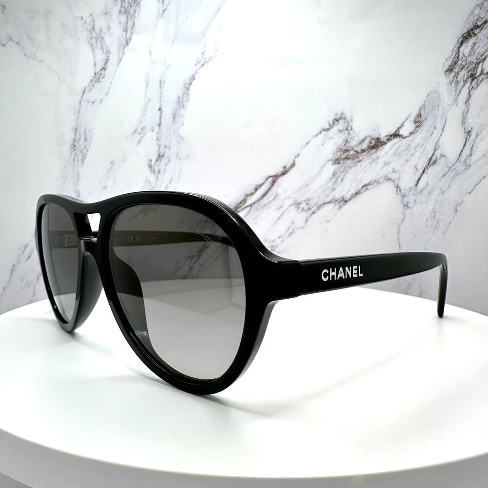 New CHANEL Sunglasses Black Polarized Lens Pilot Aviator 55mm - Picture 3 of 16